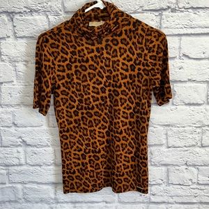 Michael Kors, short sleeve, turtleneck, leopard print top